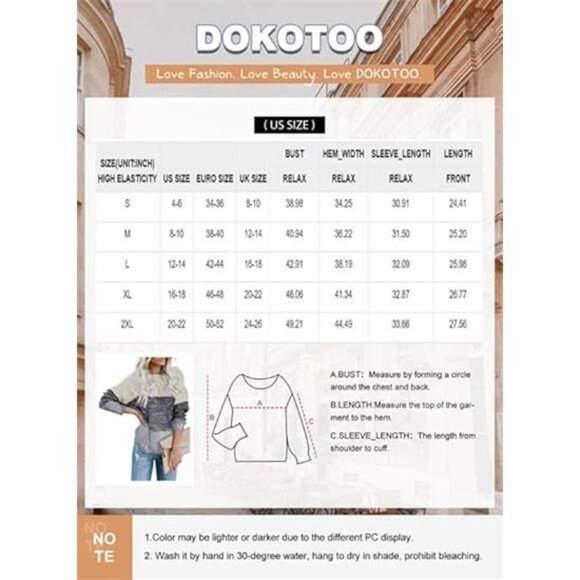 Women's Long Sleeve Color Block Sweater Crewneck Pullover Knit Jumper Top - Picture 7 of 7